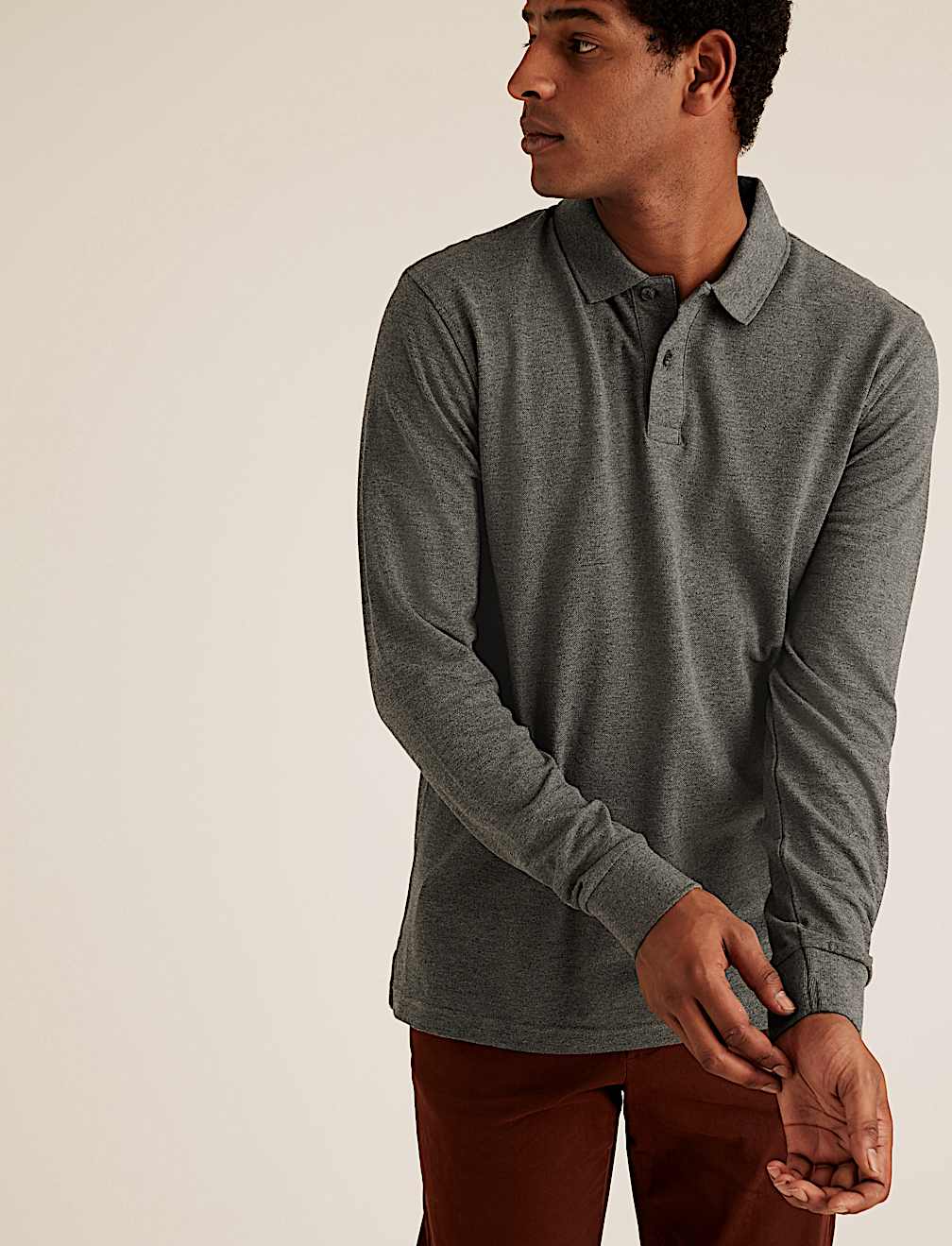 Pure Cotton Long Sleeve Polo Shirt