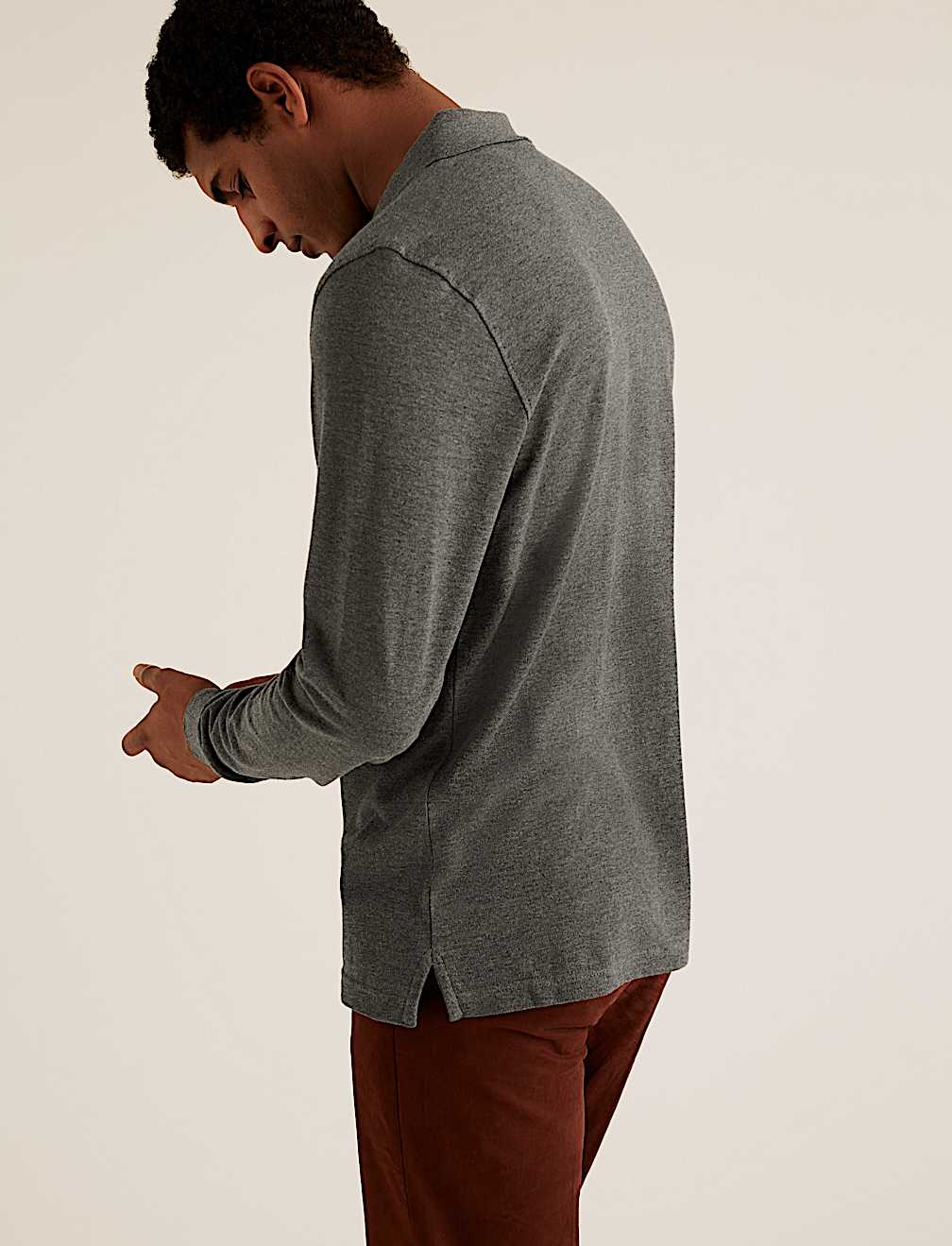 Pure Cotton Long Sleeve Polo Shirt