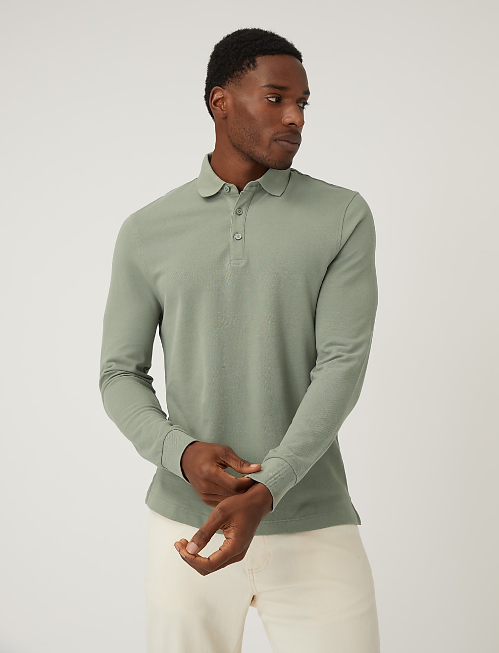 Pure Cotton Long Sleeve Polo Shirt