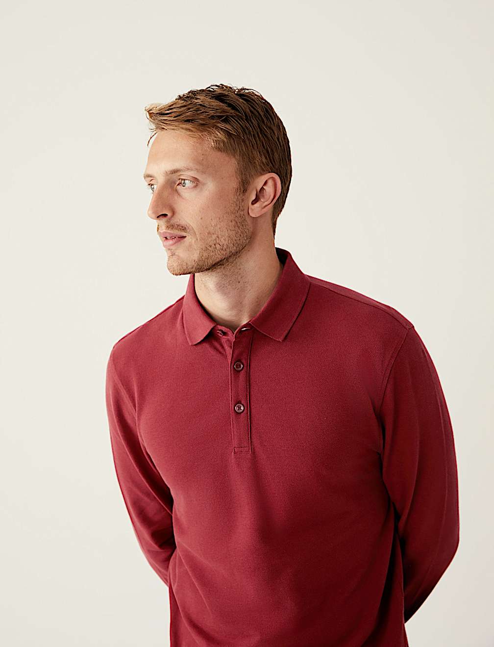 Pure Cotton Long Sleeve Polo Shirt