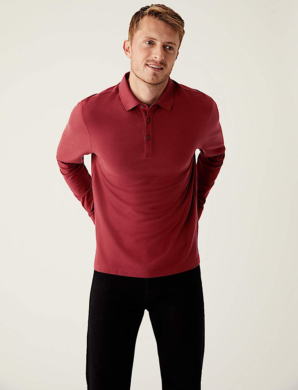 Pure Cotton Long Sleeve Polo Shirt