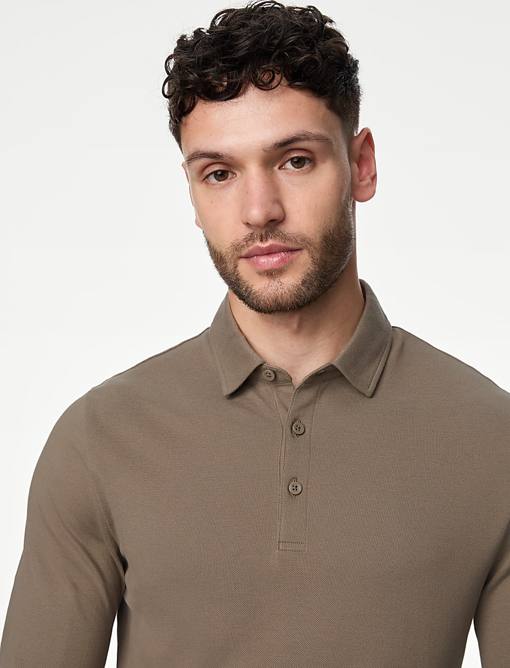 Pure Cotton Long Sleeve Polo Shirt