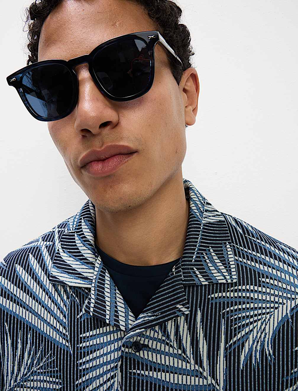 Jacquard Palm Leaf Print Polo Shirt