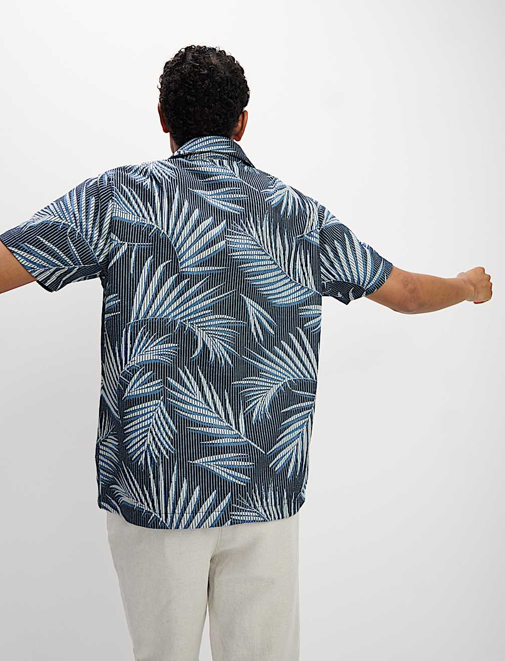 Jacquard Palm Leaf Print Polo Shirt