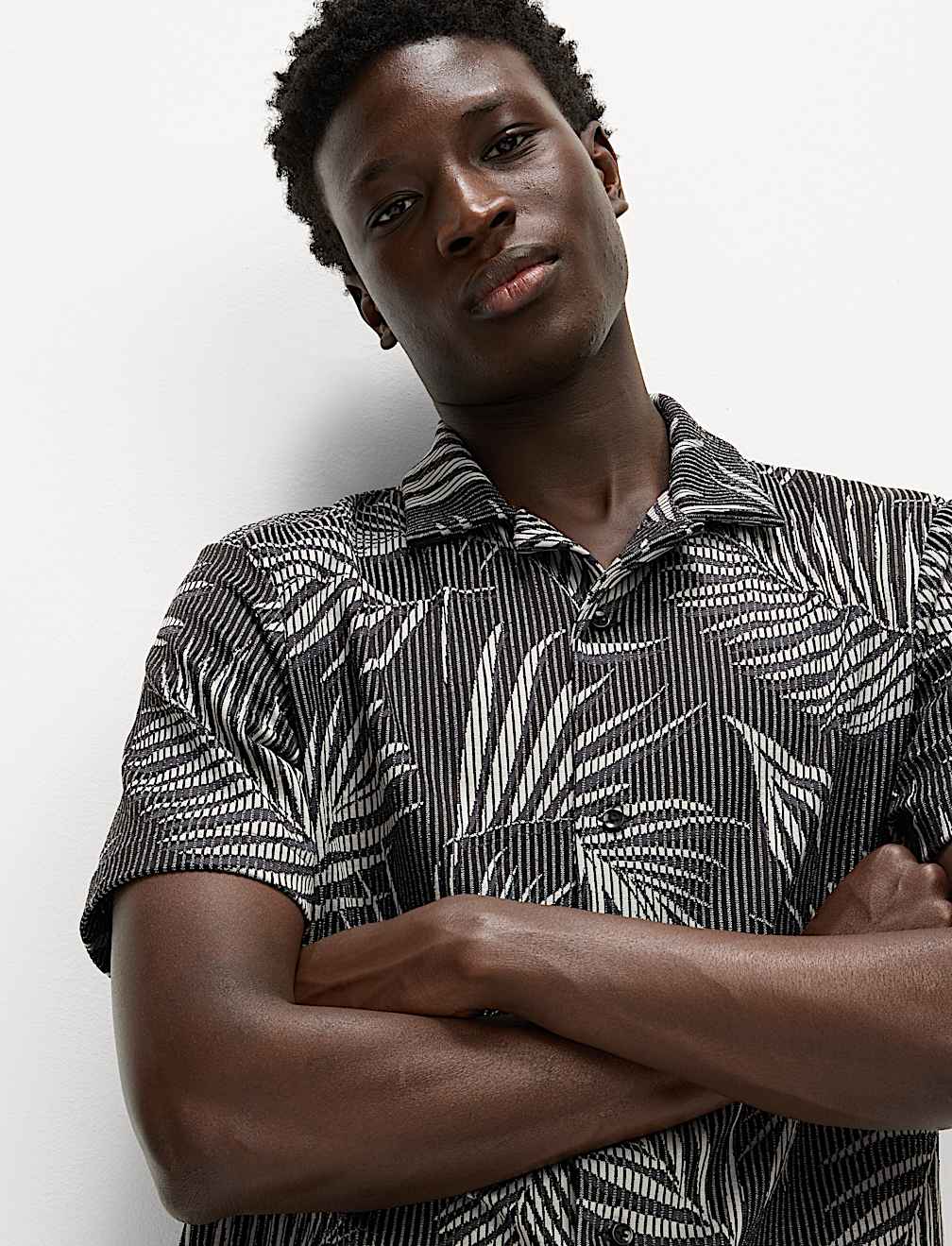 Jacquard Palm Leaf Print Polo Shirt