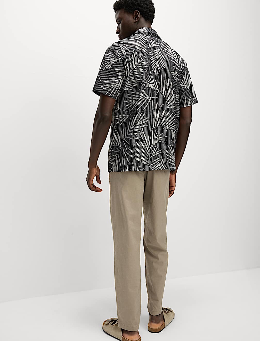 Jacquard Palm Leaf Print Polo Shirt