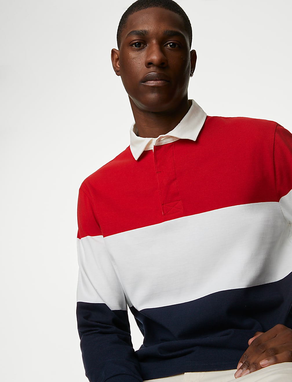 Regular Fit Pure Cotton Colorblocked Polo Collar Tshirt