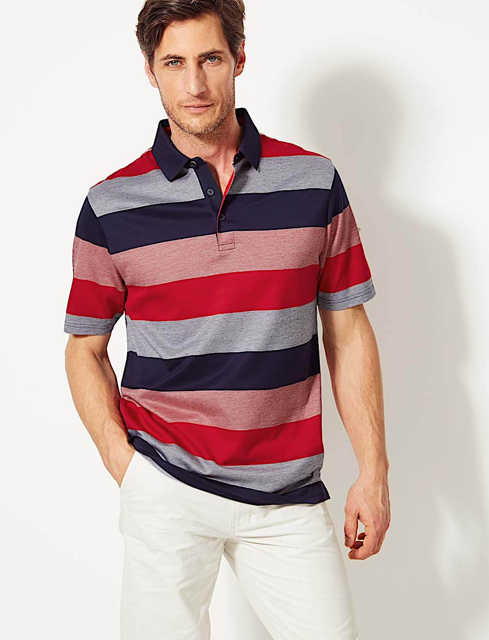 Pure Cotton Striped Polo Shirt