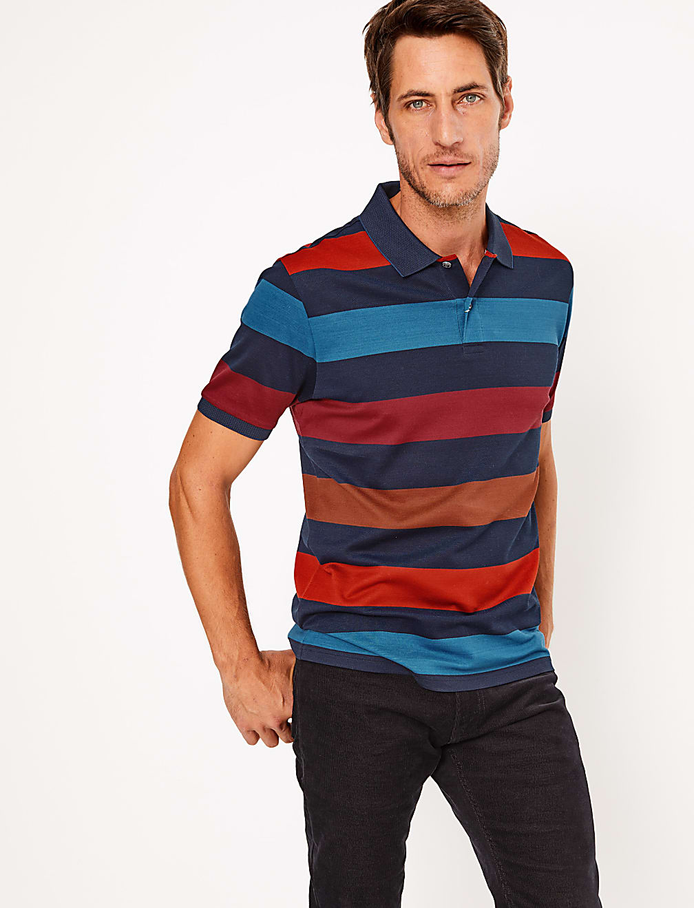 Pure Cotton Striped Polo Shirt