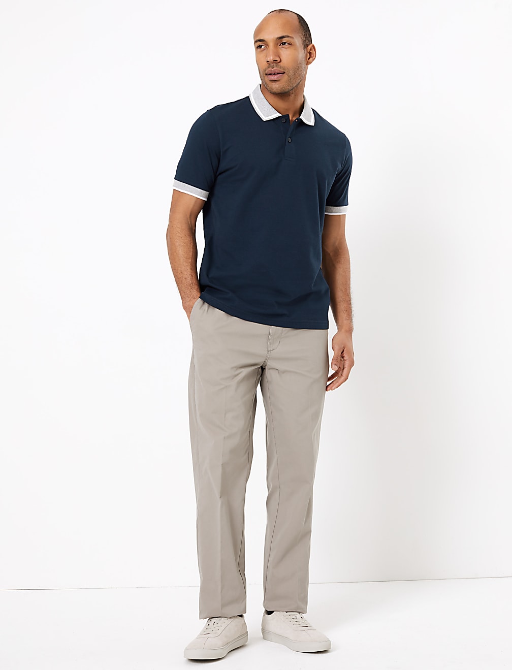 Cotton Contrast Collar Polo Shirt