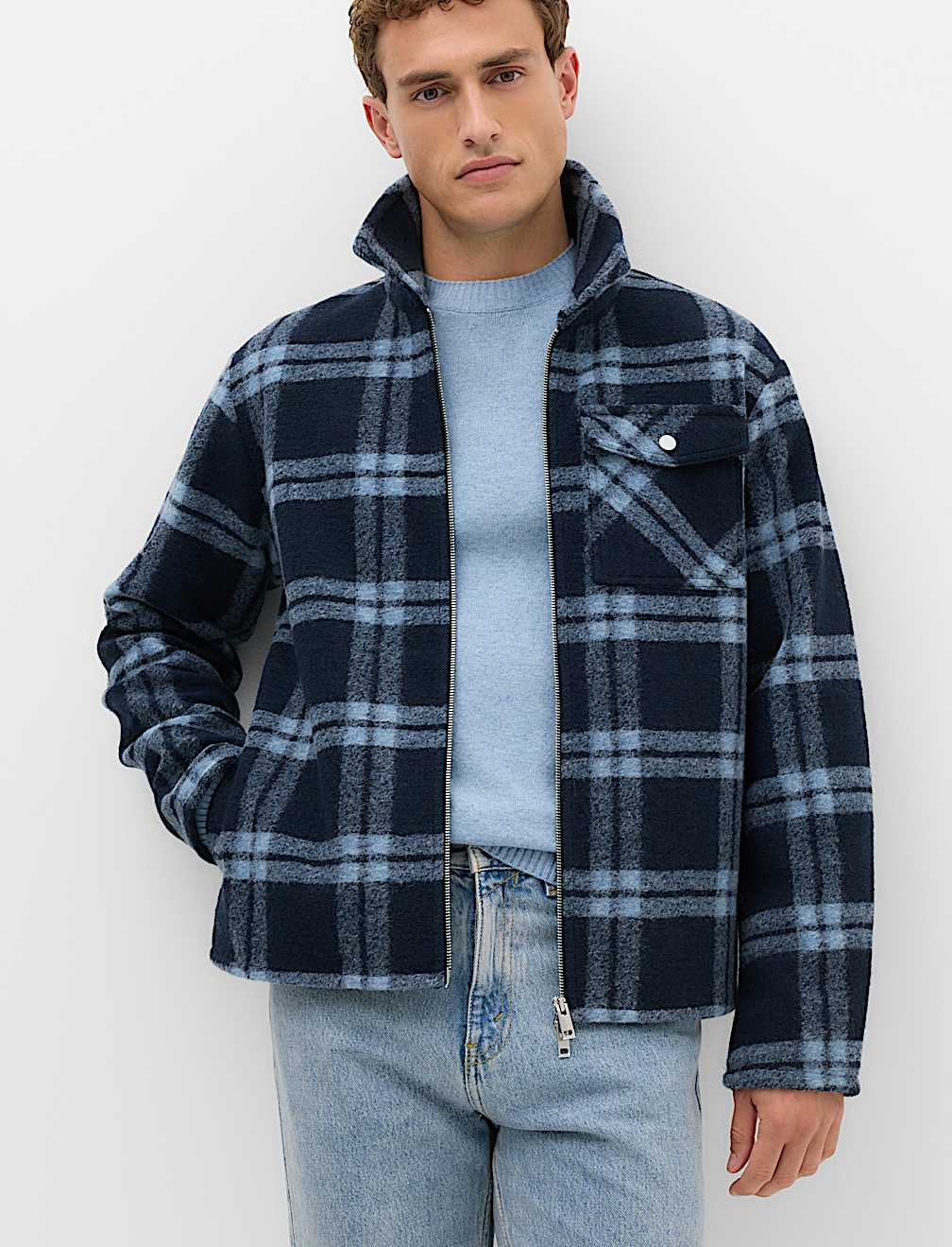 Wool Blend Fleece Check Shacket