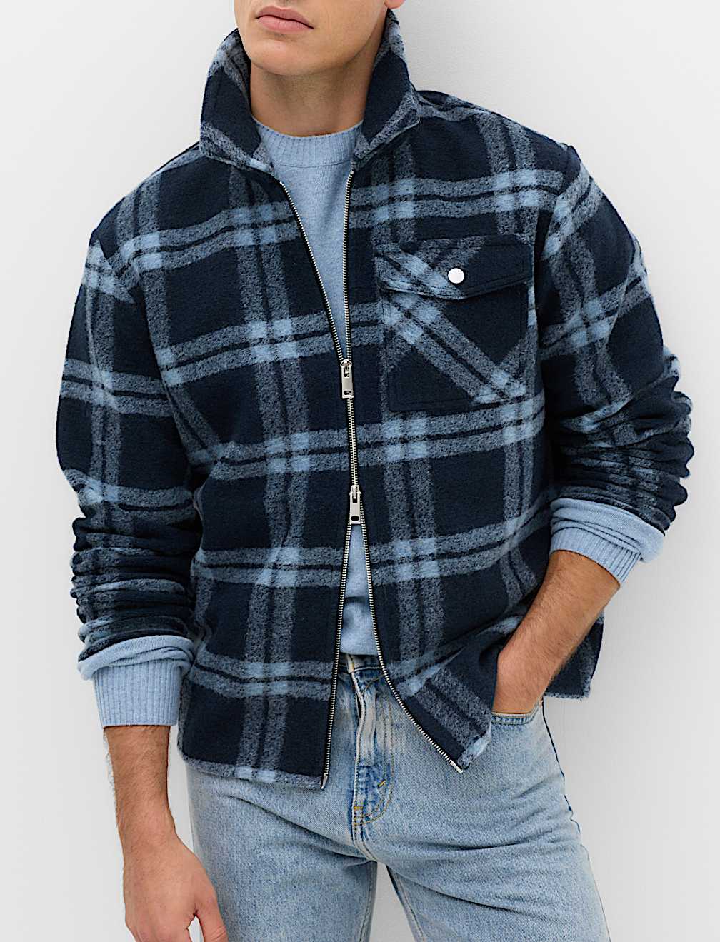 Wool Blend Fleece Check Shacket