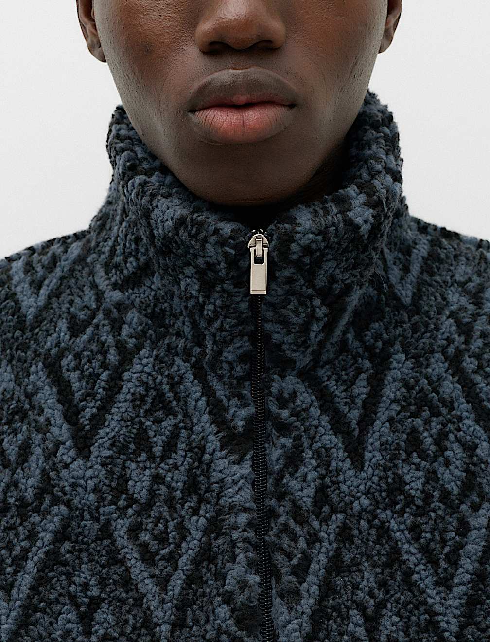 Printed Funnel Neck Fleece Jacket
