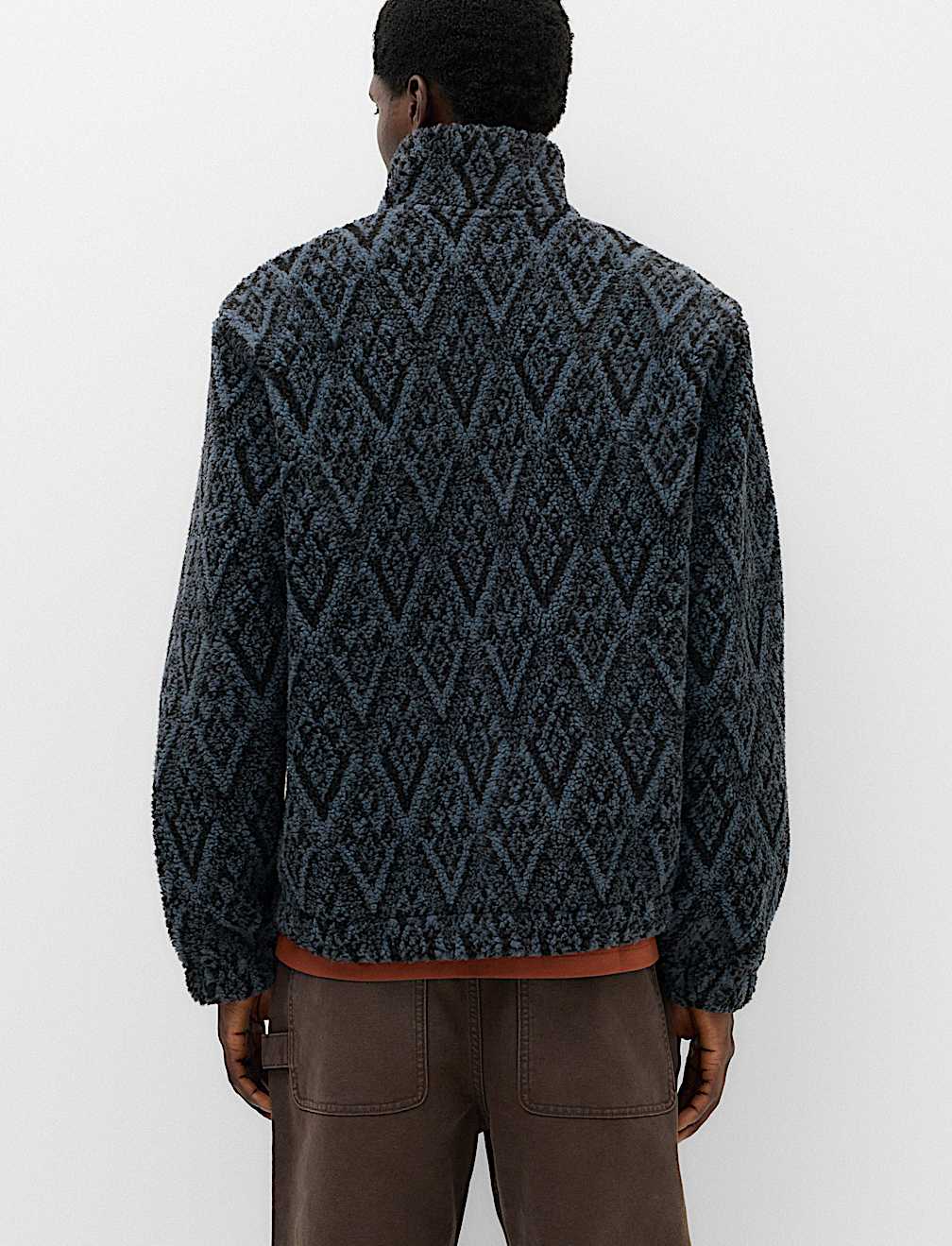 Printed Funnel Neck Fleece Jacket