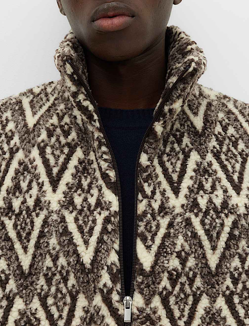 Printed Funnel Neck Fleece Jacket