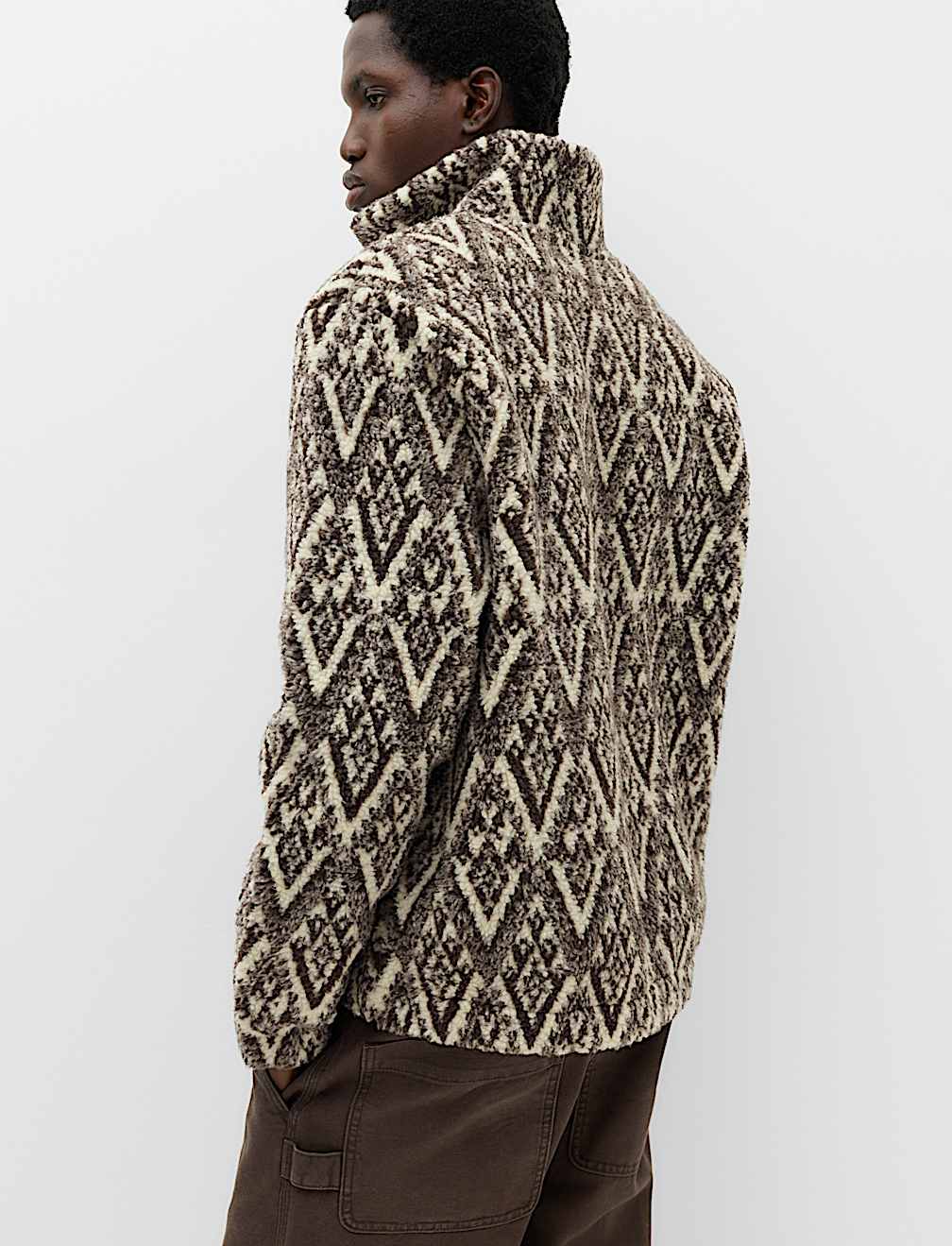 Printed Funnel Neck Fleece Jacket