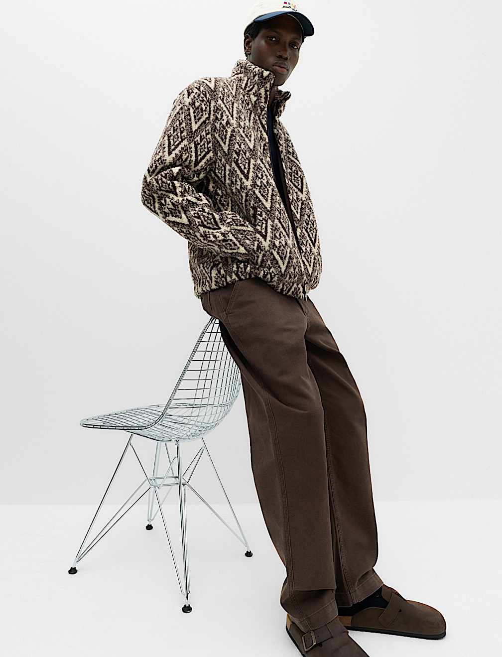 Printed Funnel Neck Fleece Jacket