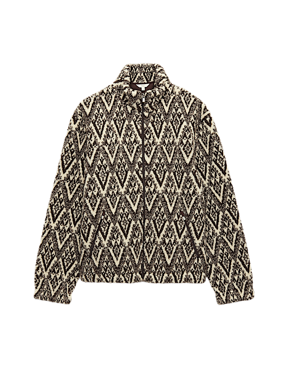 Printed Funnel Neck Fleece Jacket
