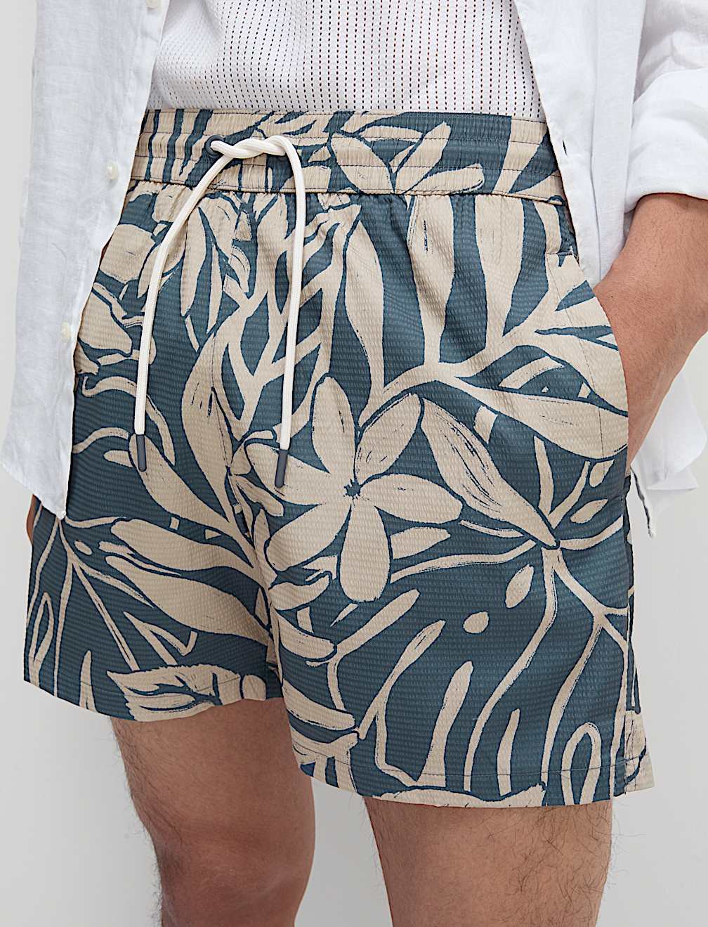 Quick Dry Seersucker Floral Print Swim Shorts