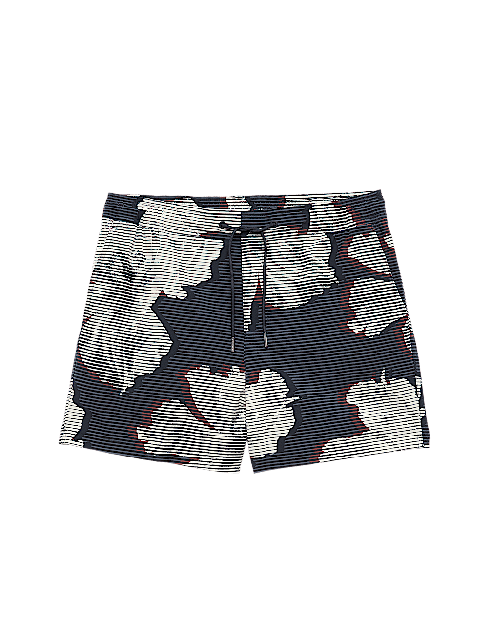 Pocketed Linear Floral Print Swim Shorts
