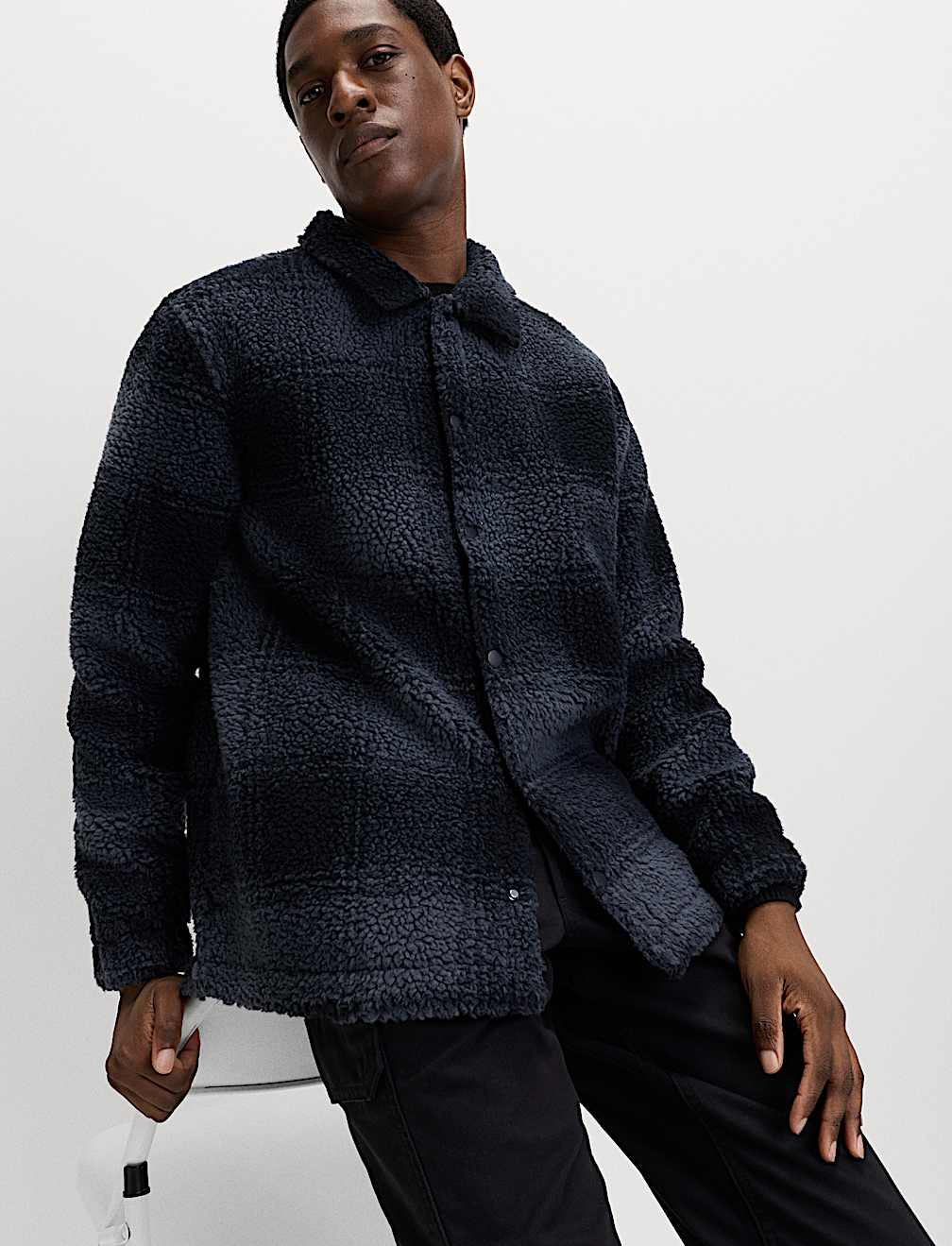 Fleece Jacquard Checked Overshirt