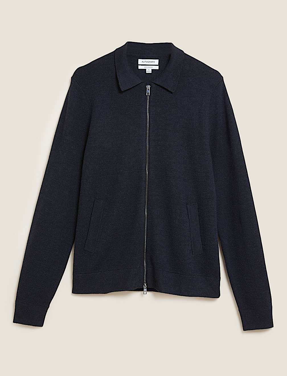 Merino Wool Zip Up Knitted Cardigan