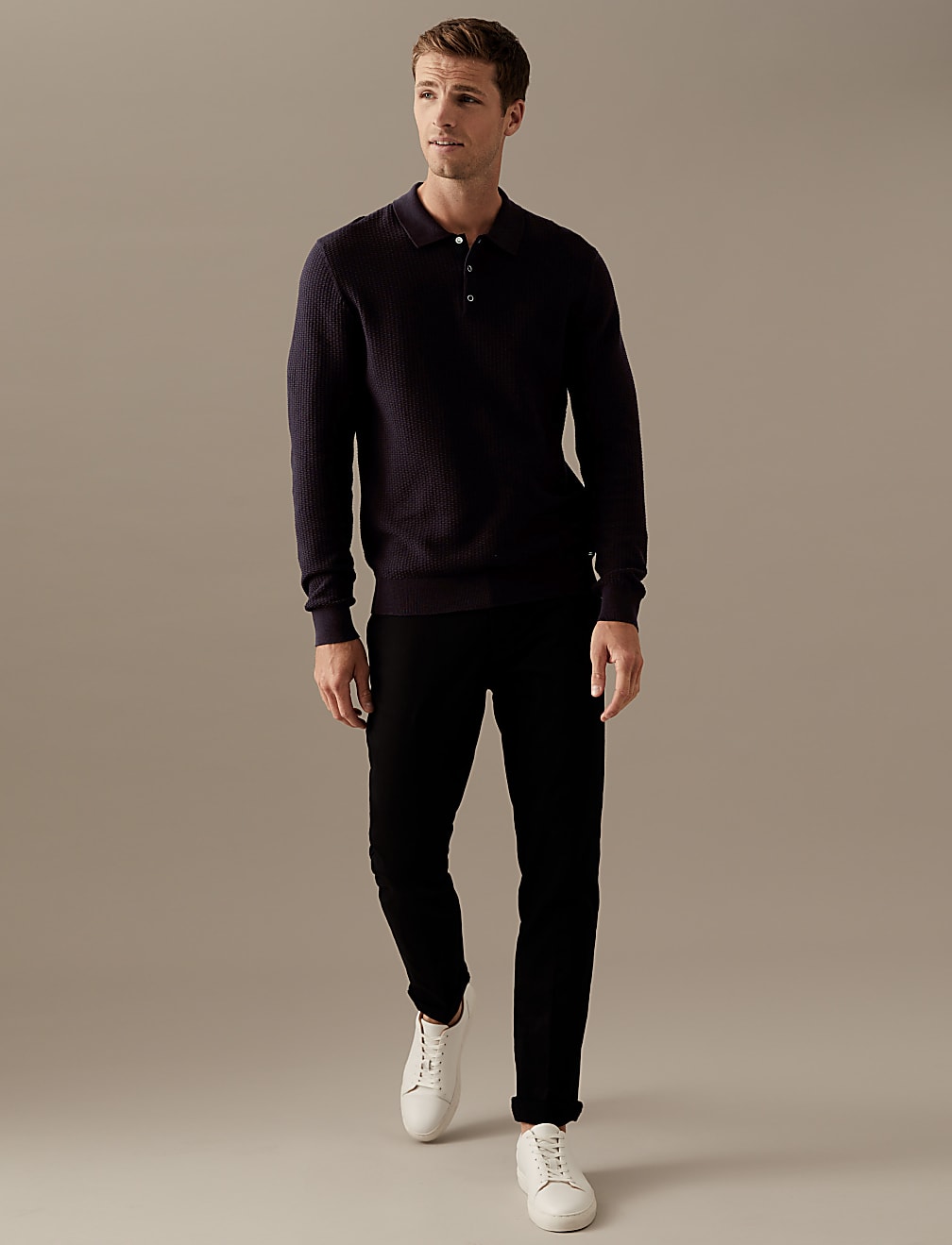 Cotton Rich Textured Knitted Polo Shirt