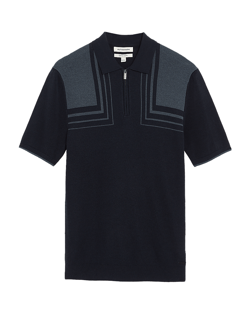 Cotton Blend Colour Block Knitted Polo Shirt