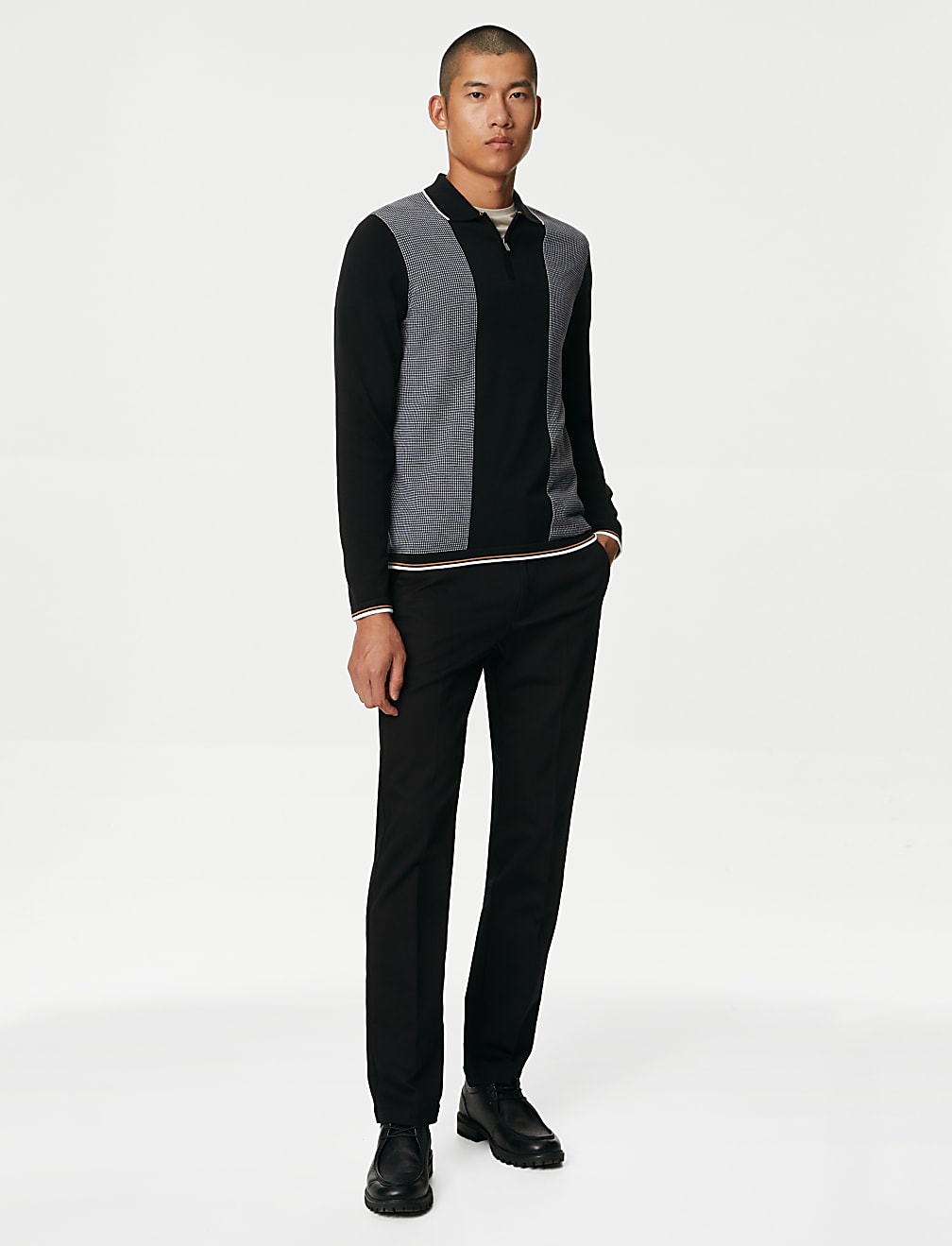Cotton Rich Tipped Zip Up Knitted Polo Shirt