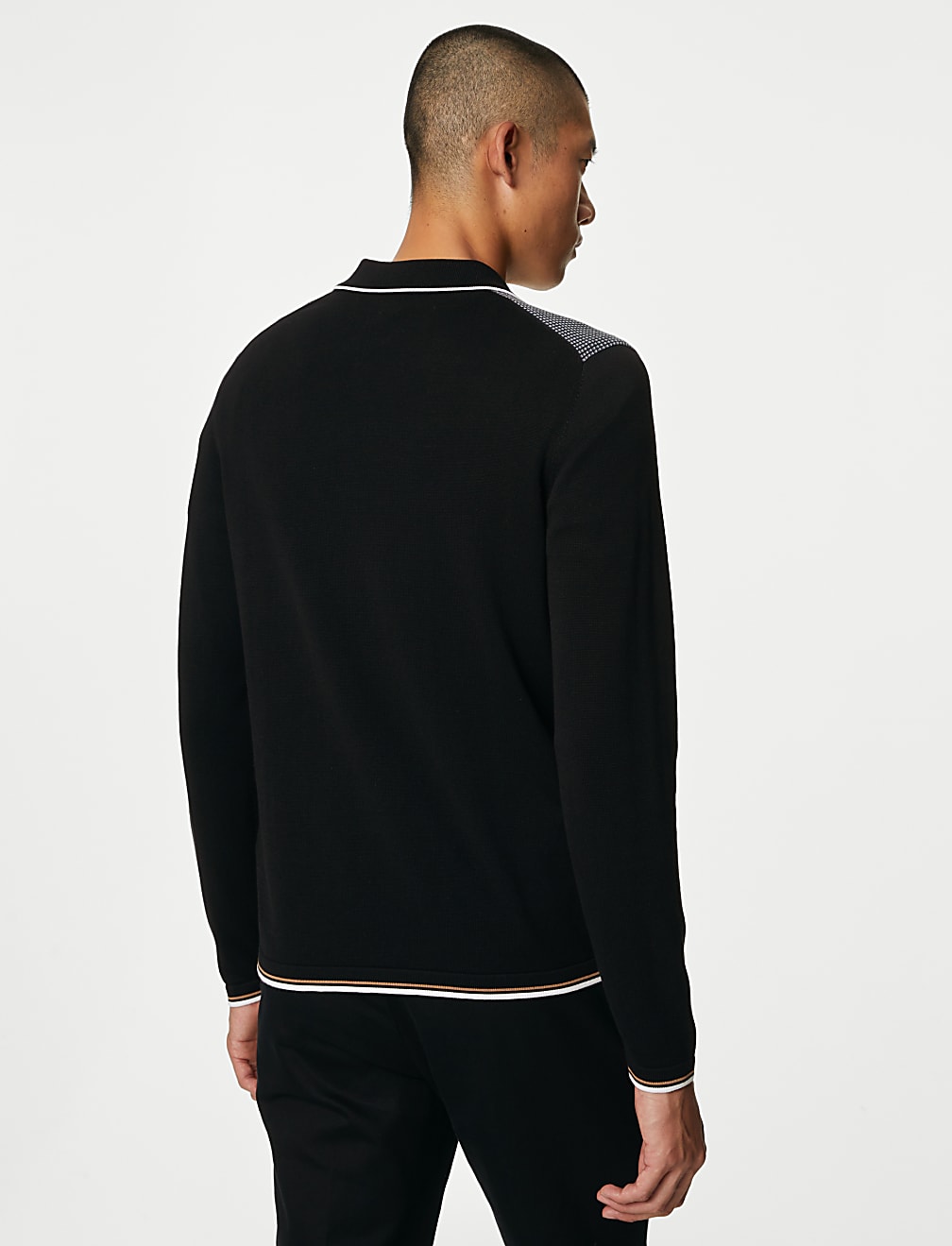 Cotton Rich Tipped Zip Up Knitted Polo Shirt