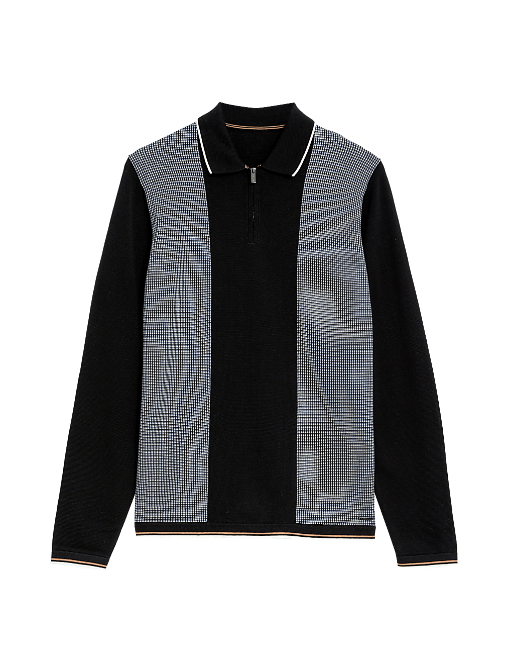 Cotton Rich Tipped Zip Up Knitted Polo Shirt