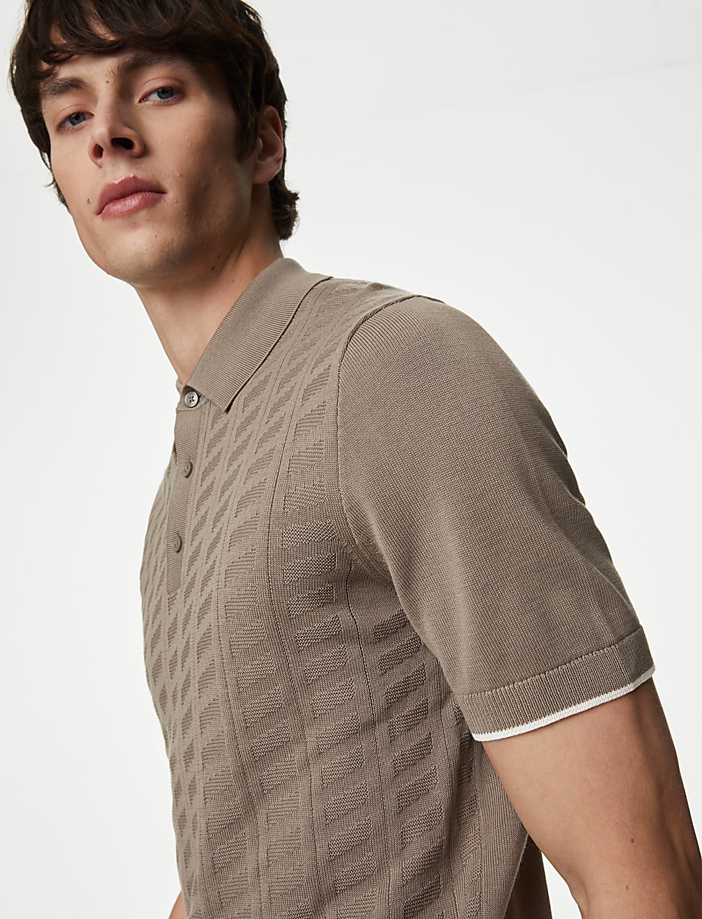 Cotton Rich Textured Knitted Polo Shirt