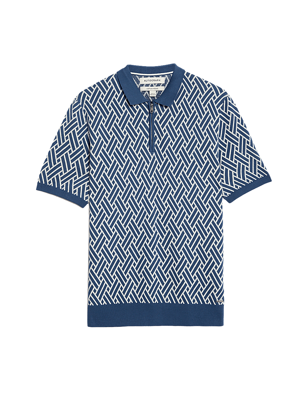 Cotton Rich Zip Up Knitted Polo Shirt