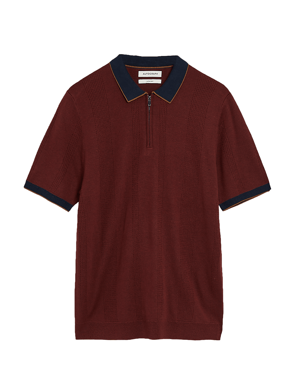 Textured Knitted Polo Shirt with Silk