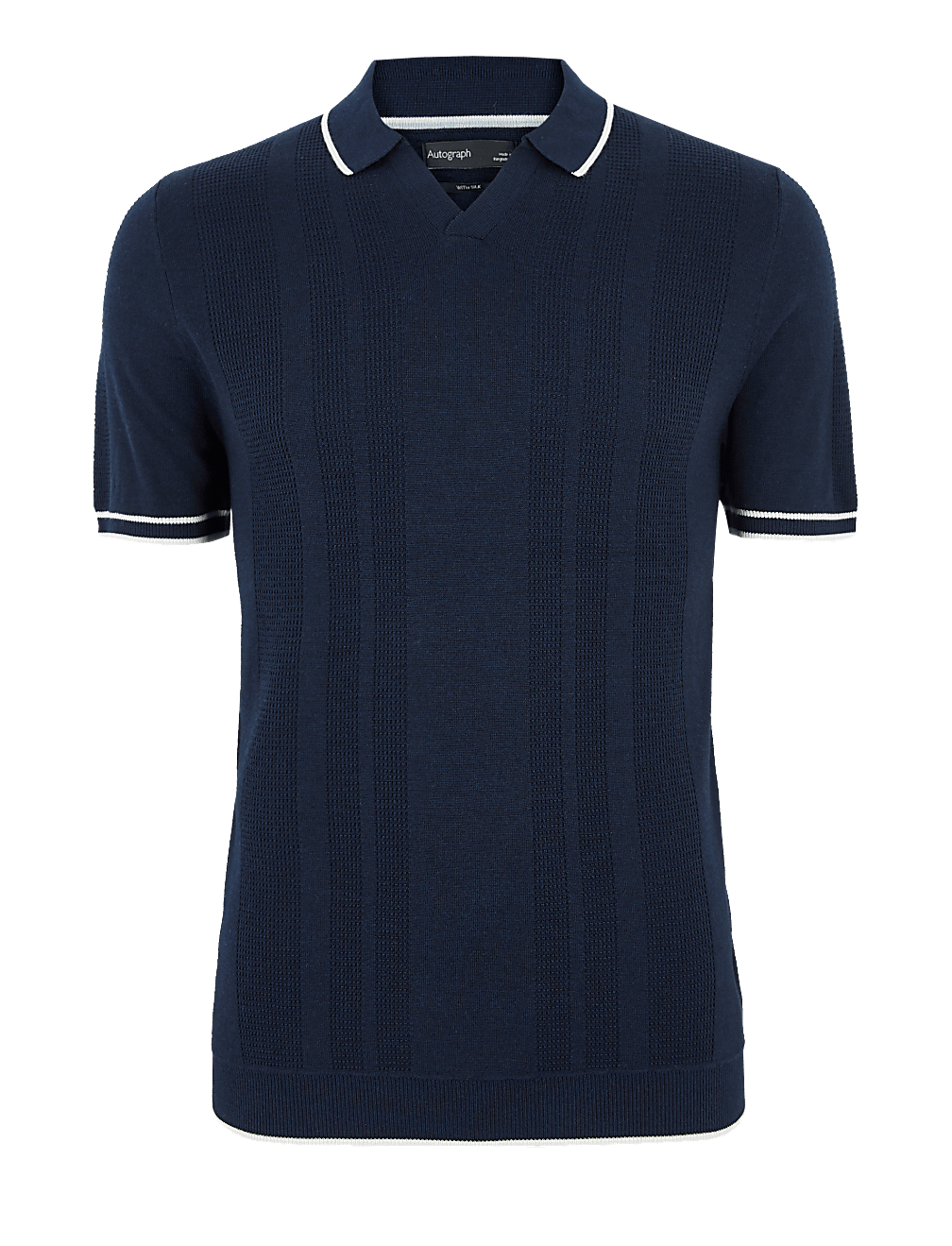 Open V-Neck Knitted Polo Shirt with Silk