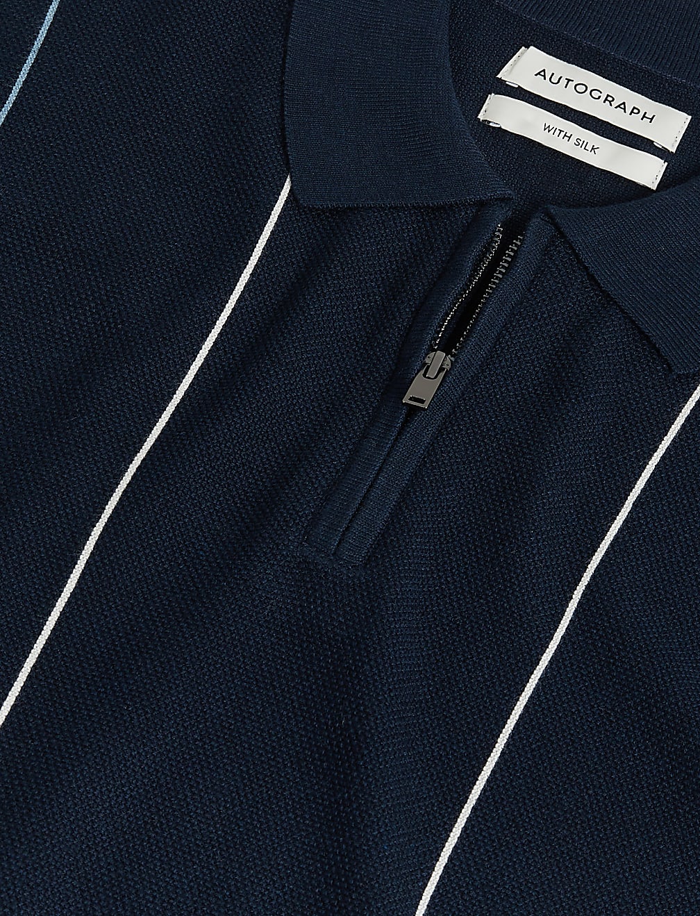 Silk Striped Zip Knitted Polo Shirt