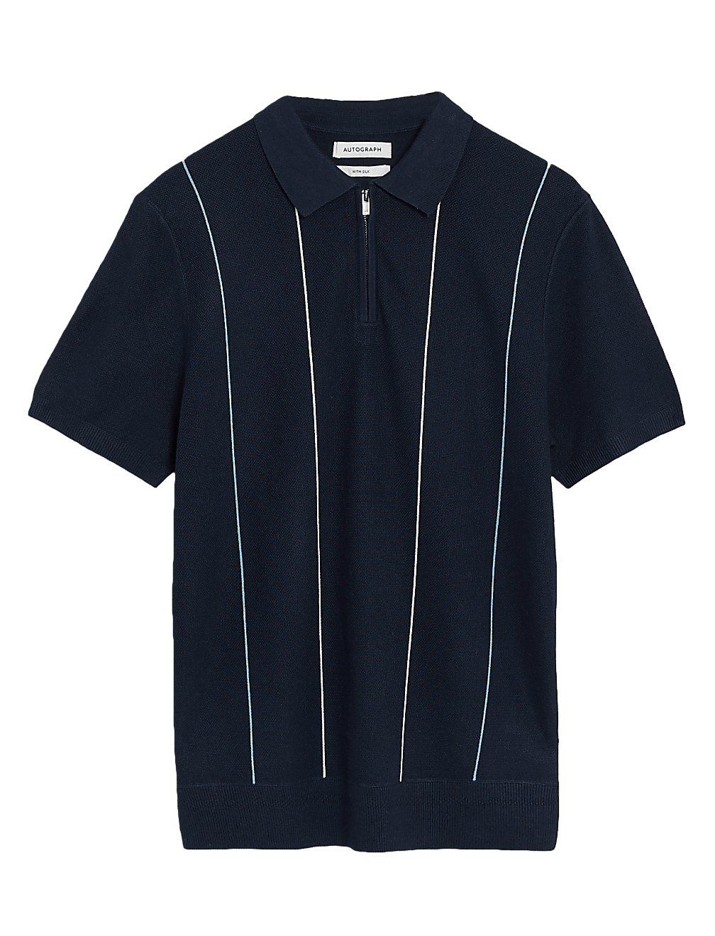 Silk Striped Zip Knitted Polo Shirt