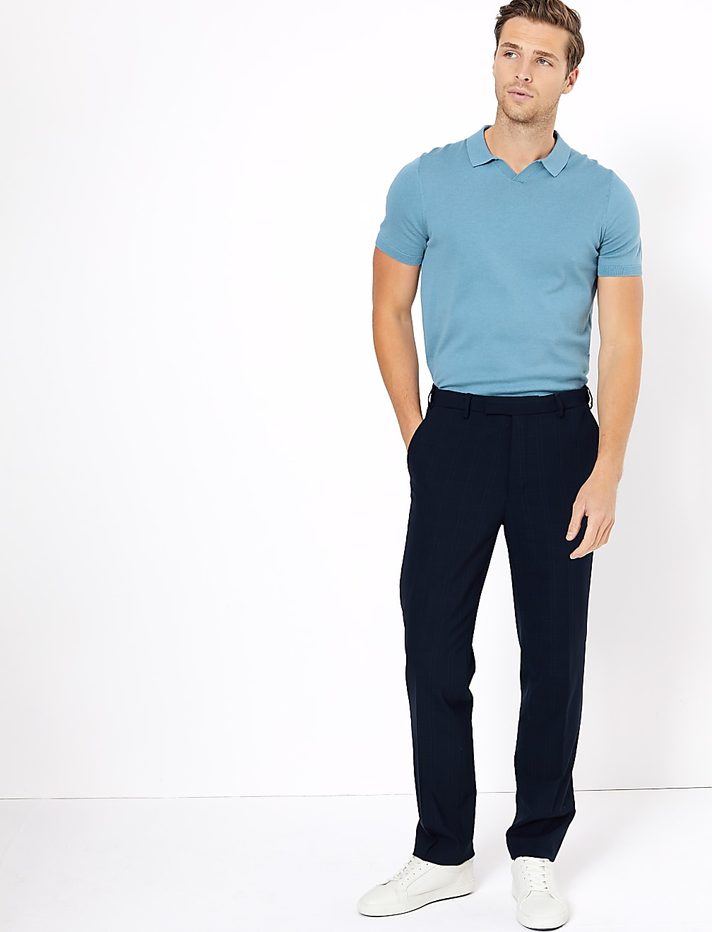 Silk Cotton Open Neck Knitted Polo