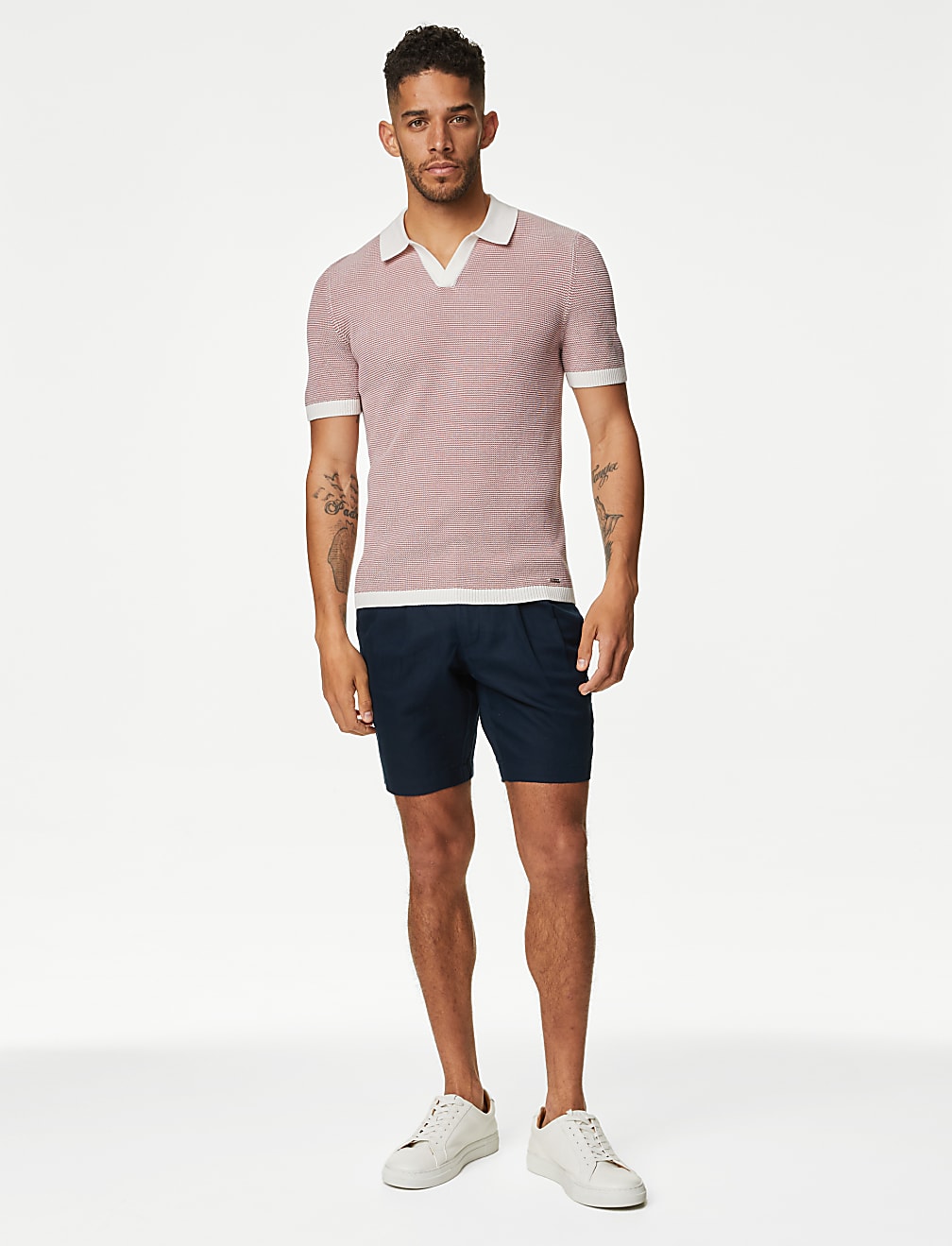 Cotton Rich Open Neck Knitted Polo Shirt