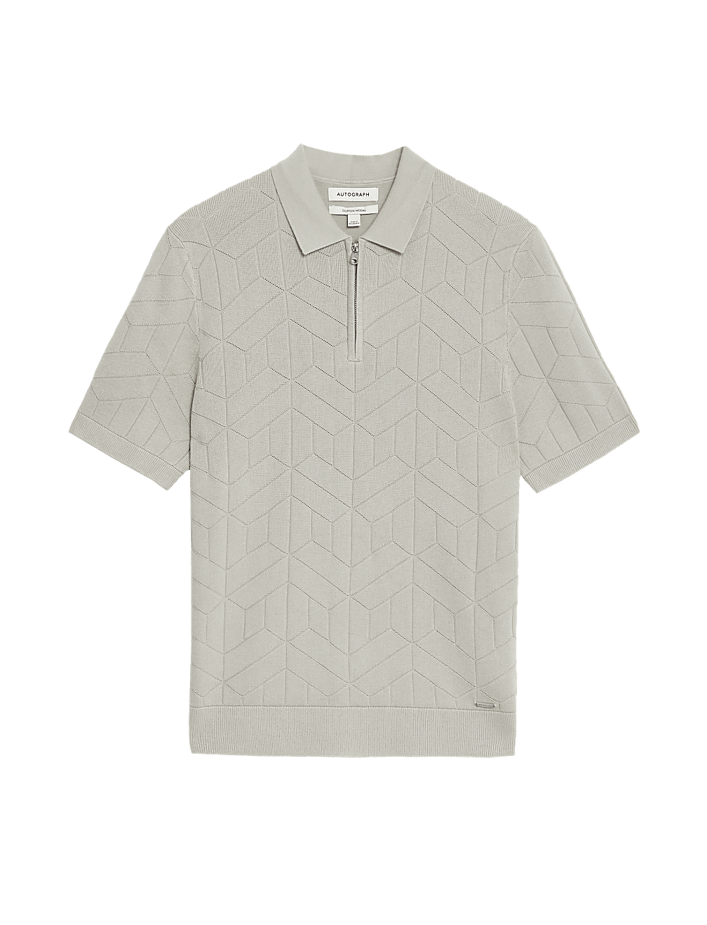 Cotton Rich Zip Up Knitted Polo Shirt