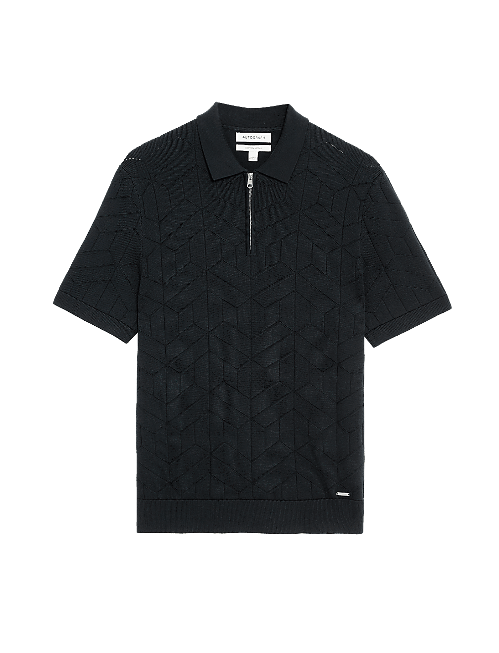 Cotton Rich Zip Up Knitted Polo Shirt