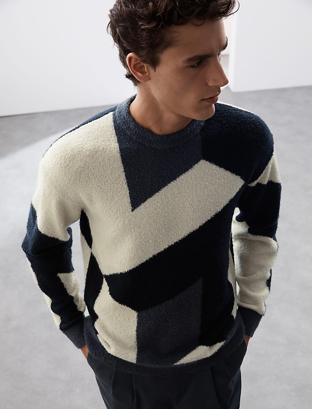 Merino Wool Rich Boucle Crew Neck Jumper