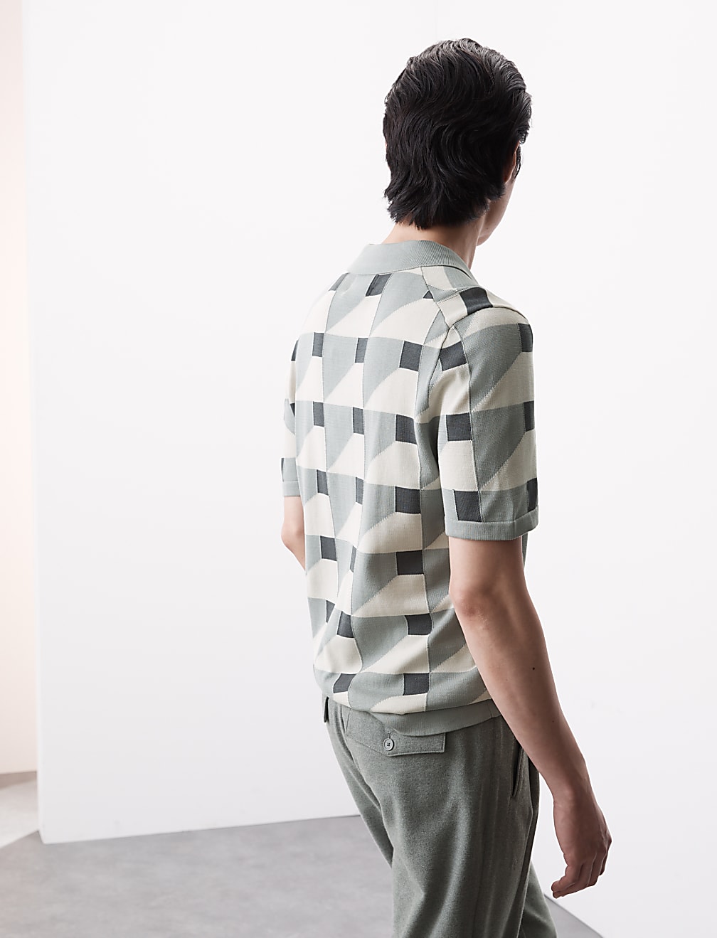 Pure Cotton Geometric Knitted Polo Shirt