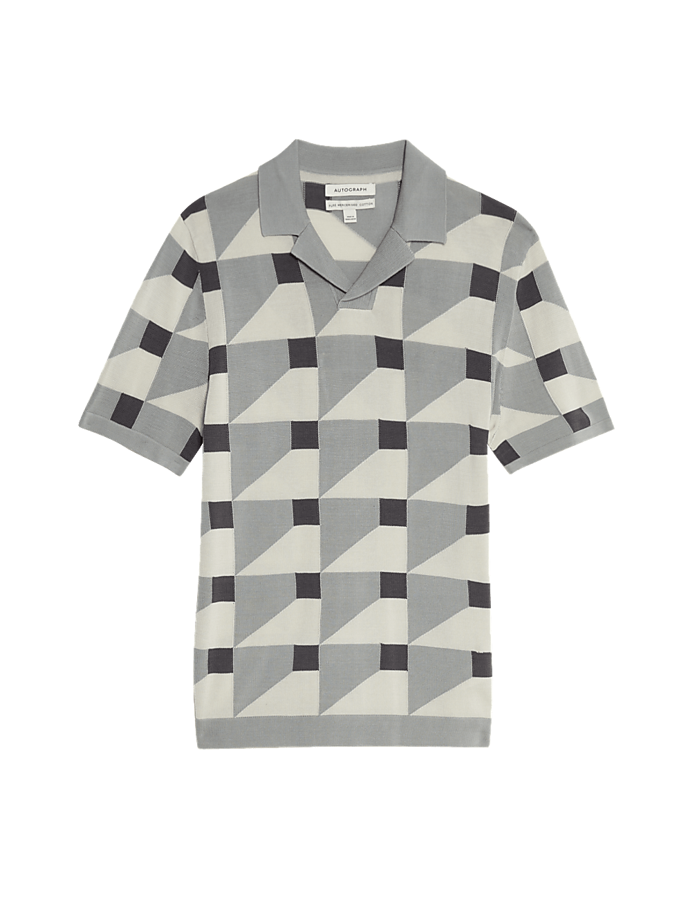Pure Cotton Geometric Knitted Polo Shirt