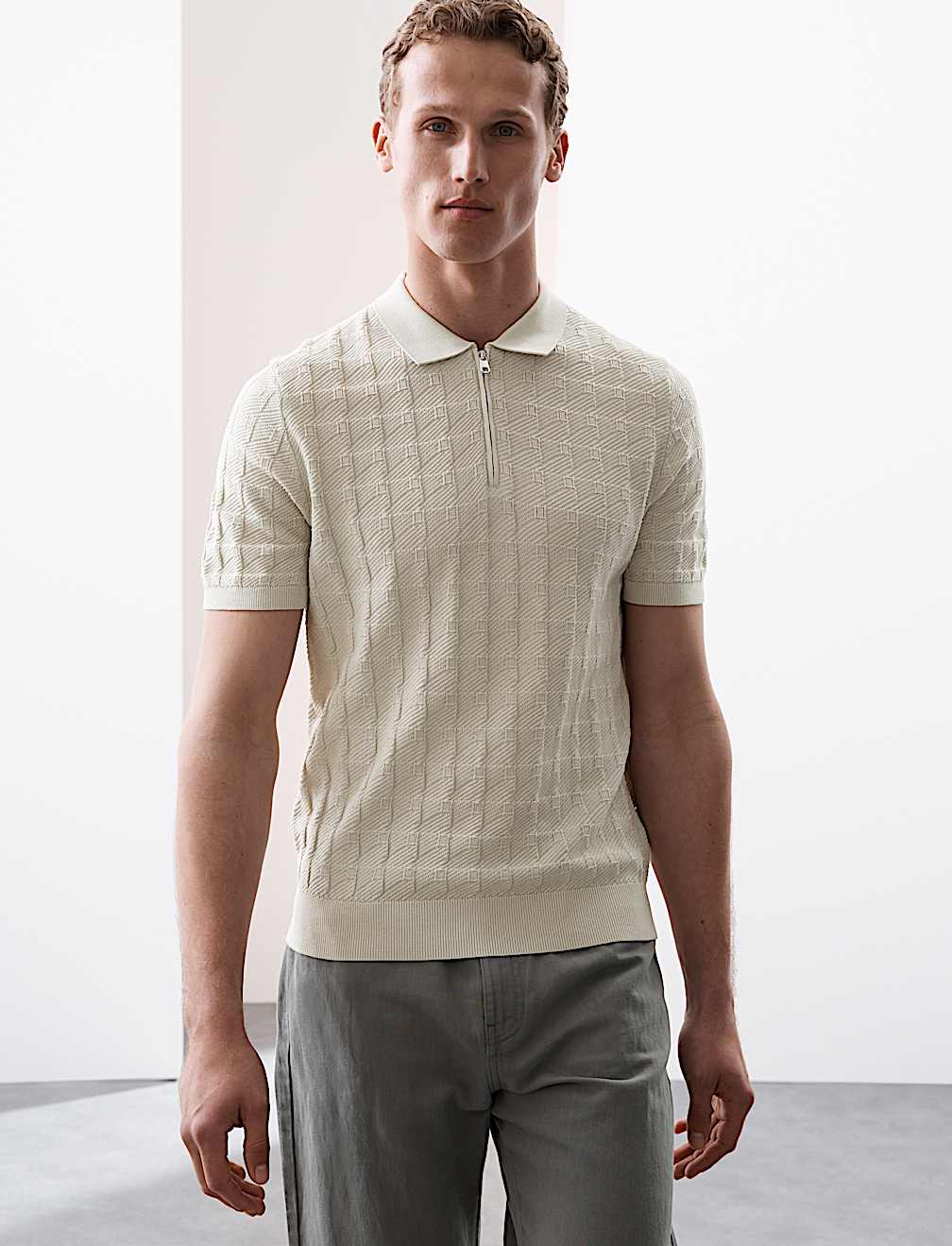 Pure Cotton Textured Knitted Polo Shirt