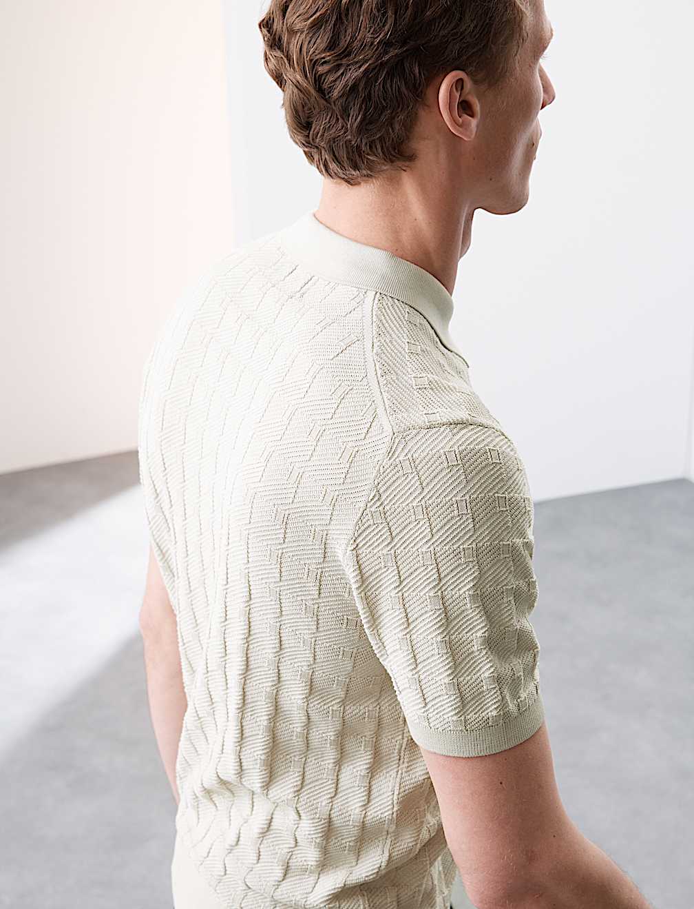 Pure Cotton Textured Knitted Polo Shirt