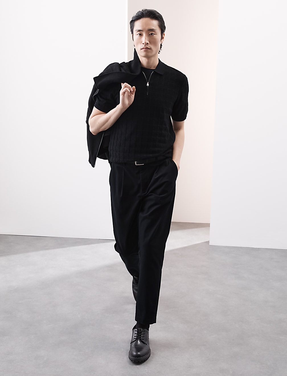 Pure Cotton Textured Knitted Polo Shirt
