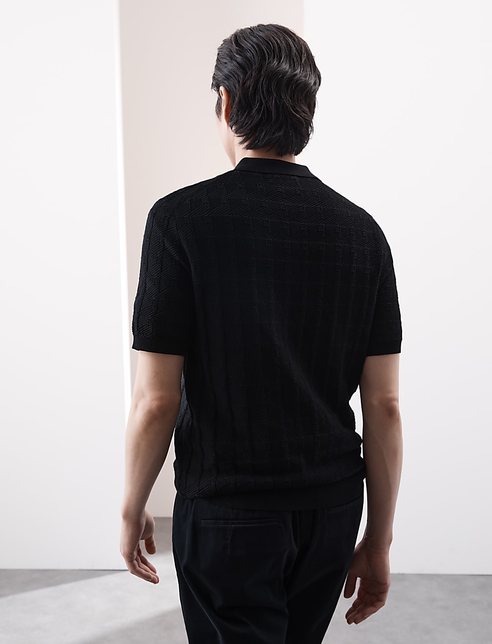 Pure Cotton Textured Knitted Polo Shirt