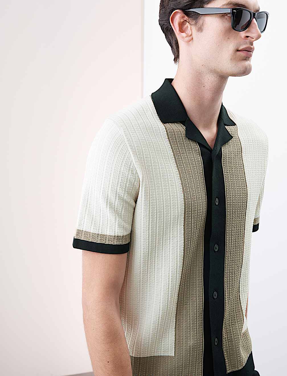Mercerised Cotton Colour Block Knitted Polo Shirt