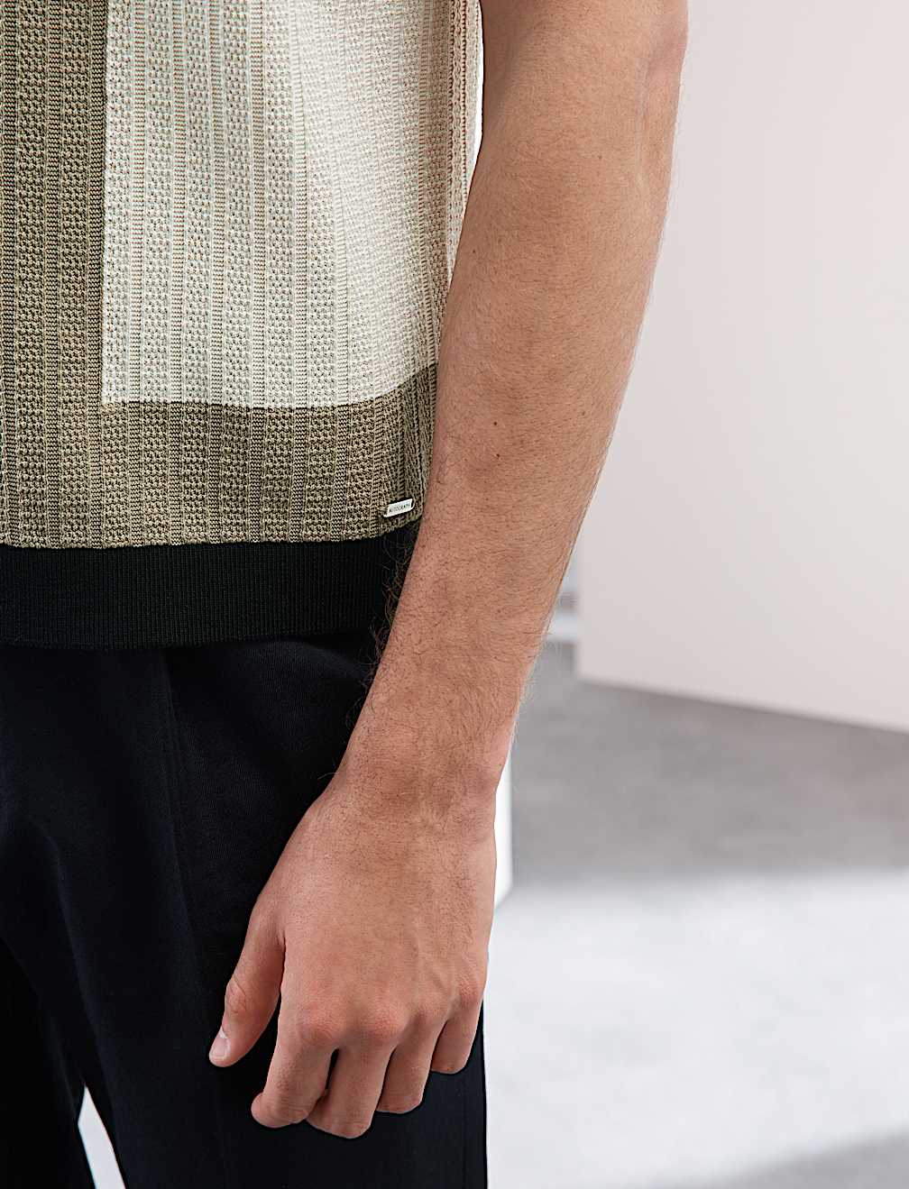 Mercerised Cotton Colour Block Knitted Polo Shirt